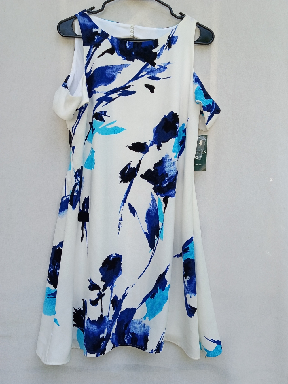 Lauren Ralph Lauren White Midi Dress with Blue and Teal Floral Print